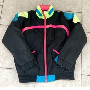 Vintage 80s retro jacket medium East West nylon neon ski coat outdoors ski